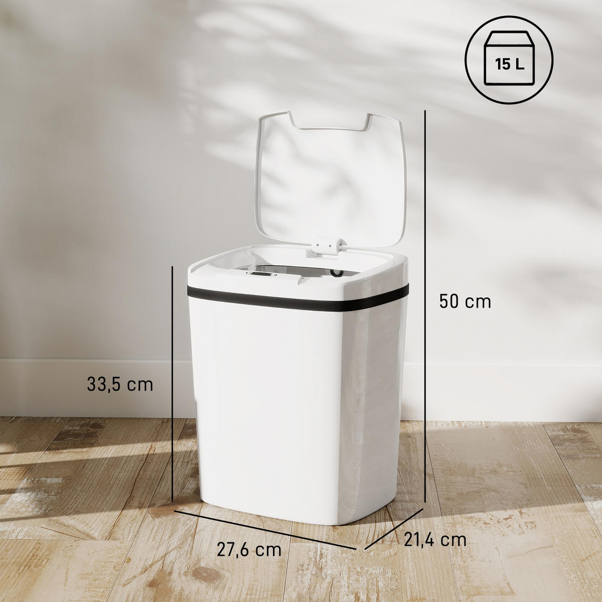 MÜLLEIMER AUTOMATISCHER 15L 27,6/21,4/33,5 cm Kunststoff Weiß mit Infrarotsensor - Weiß, Metall (21.4/33.5/27.6cm) - Rolipo