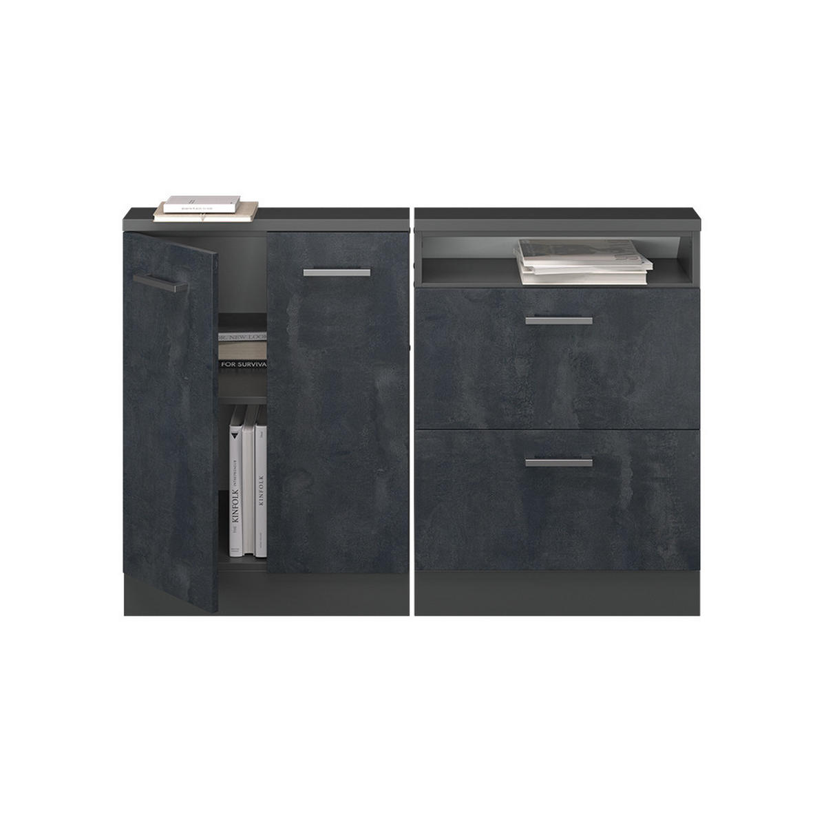 KUCHYŇSKÁ SKŘÍŇKA POD ŠIKMOU STŘECHU R-Line Černý beton/antracit - černá/antracitová, kompozitní dřevo (120/81.6/46cm) - Vicco