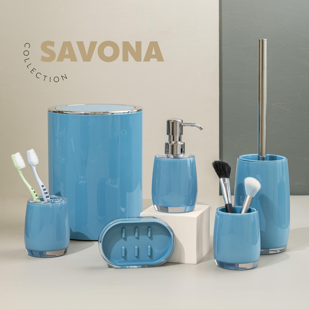 SEIFENSPENDER SAVONA, blau - Blau, Kunststoff (8/16/8cm) - bremermann