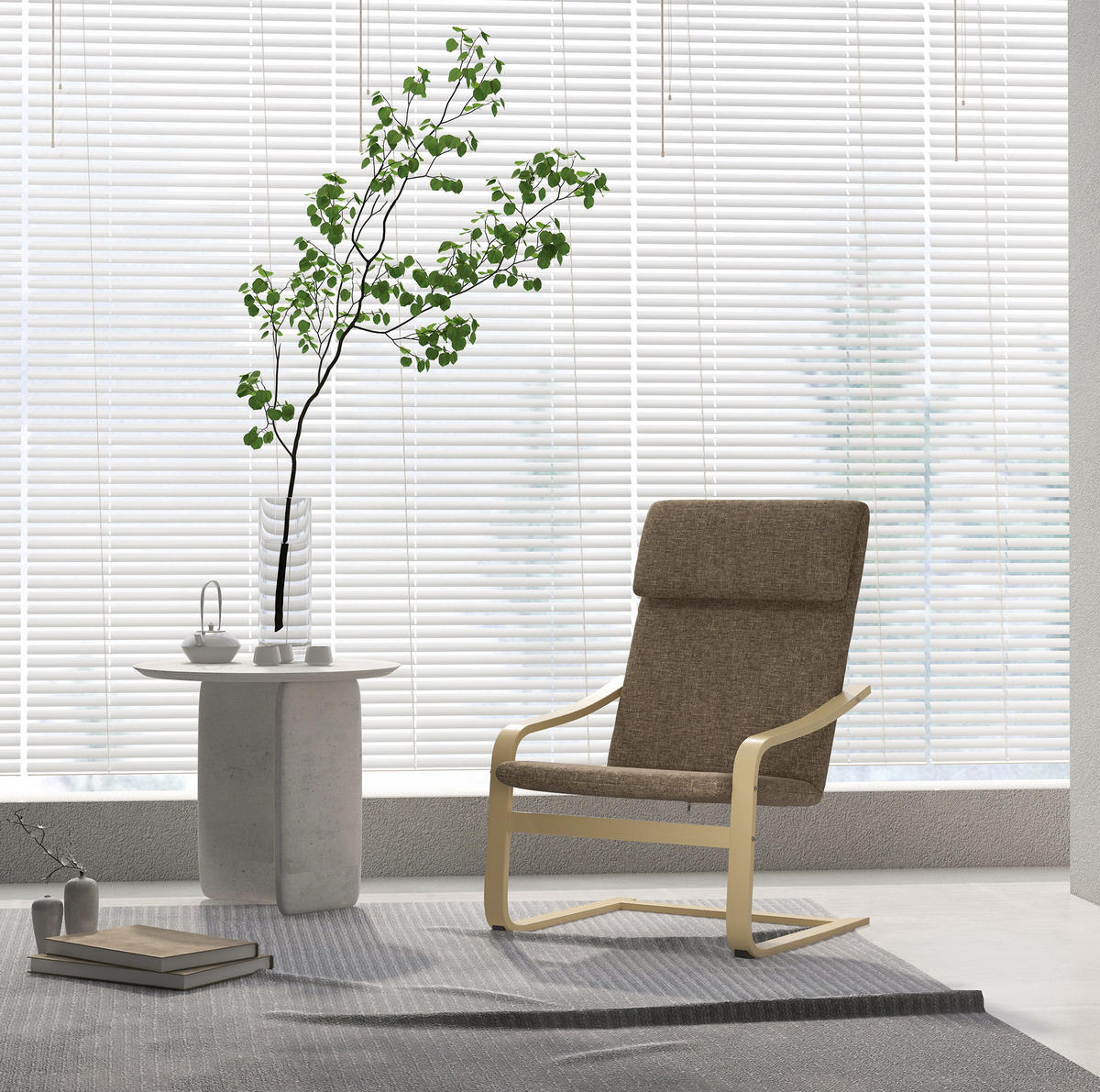 RELAXSESSEL Leinenoptik mit Kopfkissen, Holzgestell C-Form 65/69/98 cm Braun - Braun, Textil (65/98/69cm) - Redom
