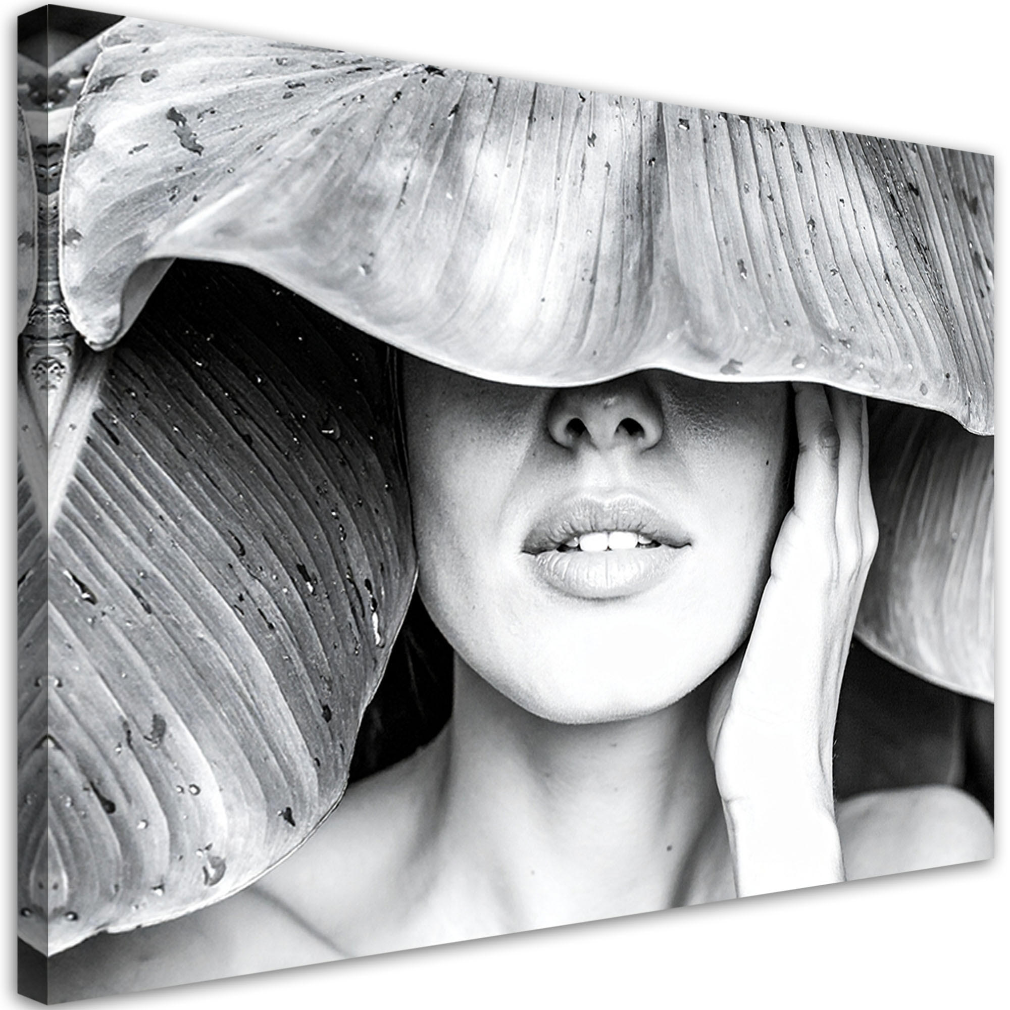 LEINWANDBILD Frau und Blätter auf dem Kopf 120x80cm - Grau, Textil (120/80cm) - Feeby