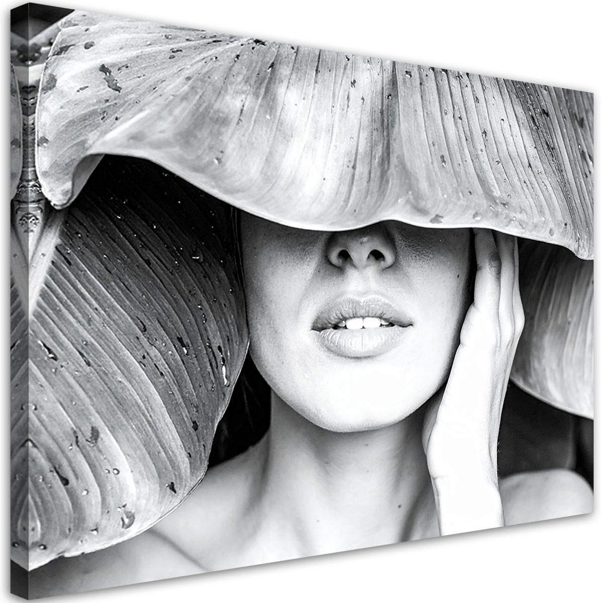 LEINWANDBILD Frau und Blätter auf dem Kopf 60x40cm - Grau, Textil (60/40cm) - Feeby