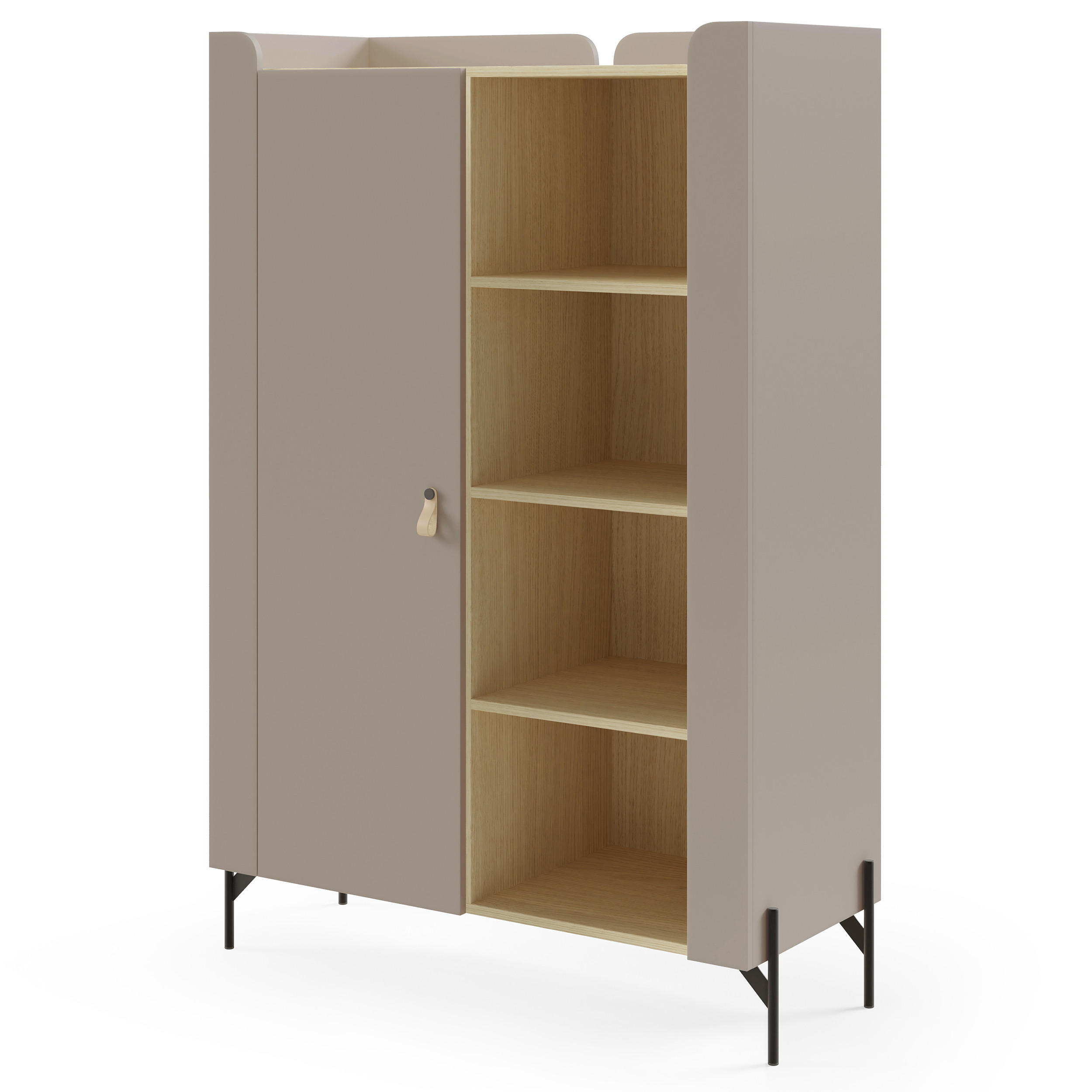 BÜCHERREGAL Sorella mit 1-türig, 3 offenen Regalböden, 100 cm, Porcini + Eiche Mavelie - Eichefarben/Cappuccino, Leder/Holzwerkstoff (100/151/51cm) - Beautysofa