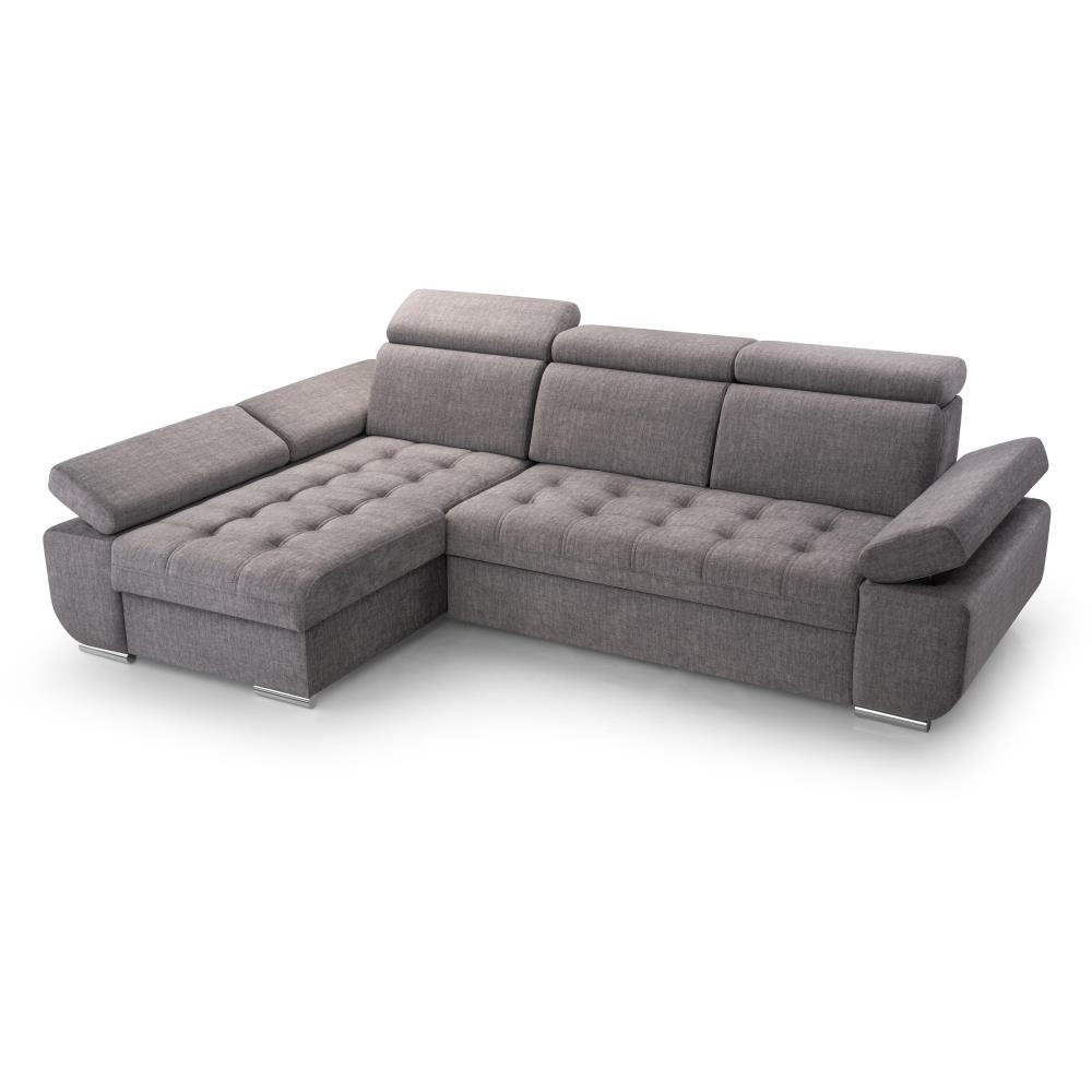 ECKSCHLAFSOFA Bianca hellgrau links - Chromfarben/Hellgrau, Textil (264/165cm) - Beautysofa