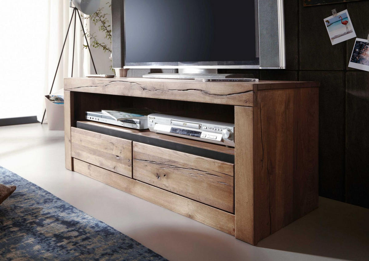 TV-BOARD Wild-/Zerreiche 115x42x49 Tabacco brown geölt MONTREUX #303 - Braun, Holz (42/49/115cm) - Massivmoebel24