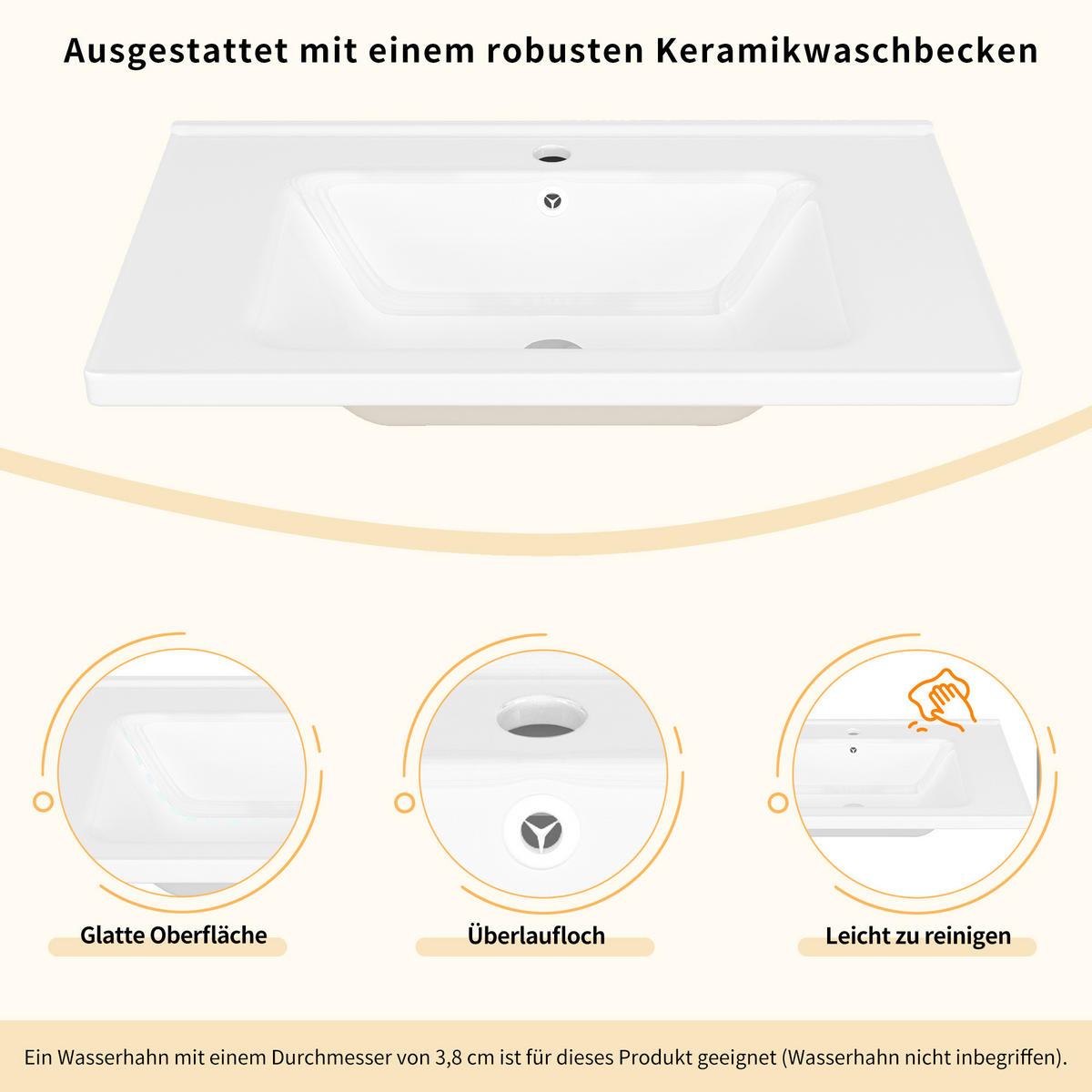 BADEZIMMERSCHRANK Weiß Gold Keramik Waschbecken Schubladen - Weiß, Holzwerkstoff (120/80/47.5cm) - FLIEKS