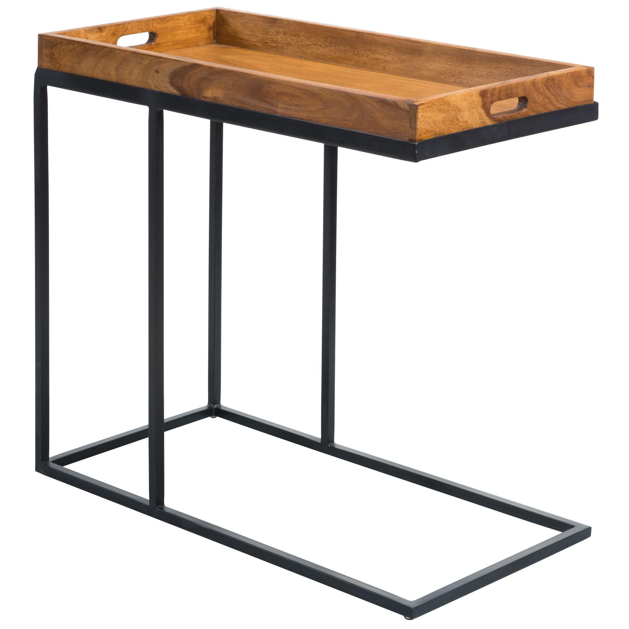 BEISTELLTISCH – Massivholz Natur Metallgestell 70x65x34 cm - Schwarz/Braun, Holz/Metall (70/34/65cm) - KADIMA DESIGN