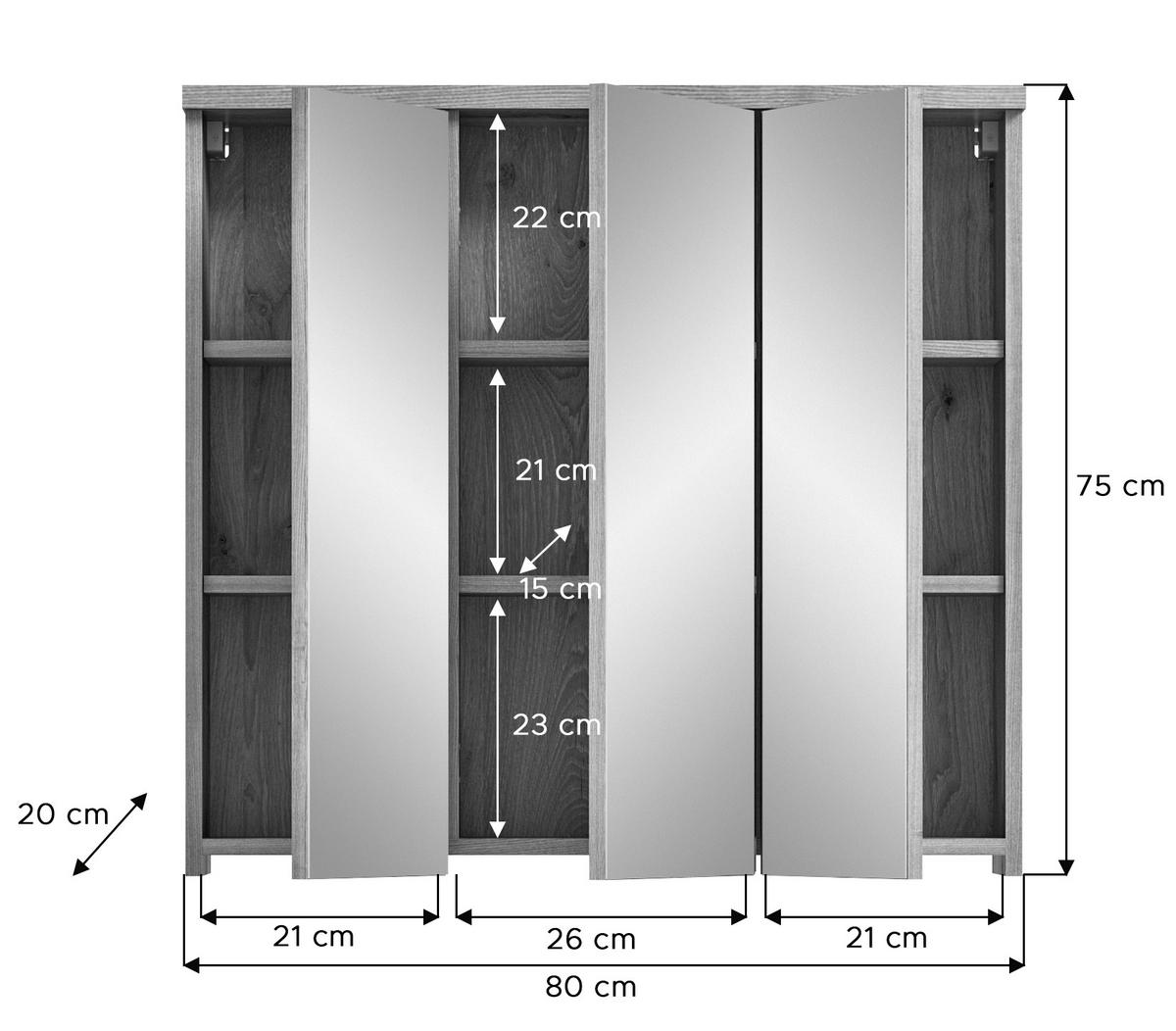 SPIEGELSCHRANK GRADO (B/H/T: ca. 75/80/20 cm) in Nox Oak Nachbildung/Spiegelfront - Eichefarben, Holzwerkstoff (75/80/20cm)