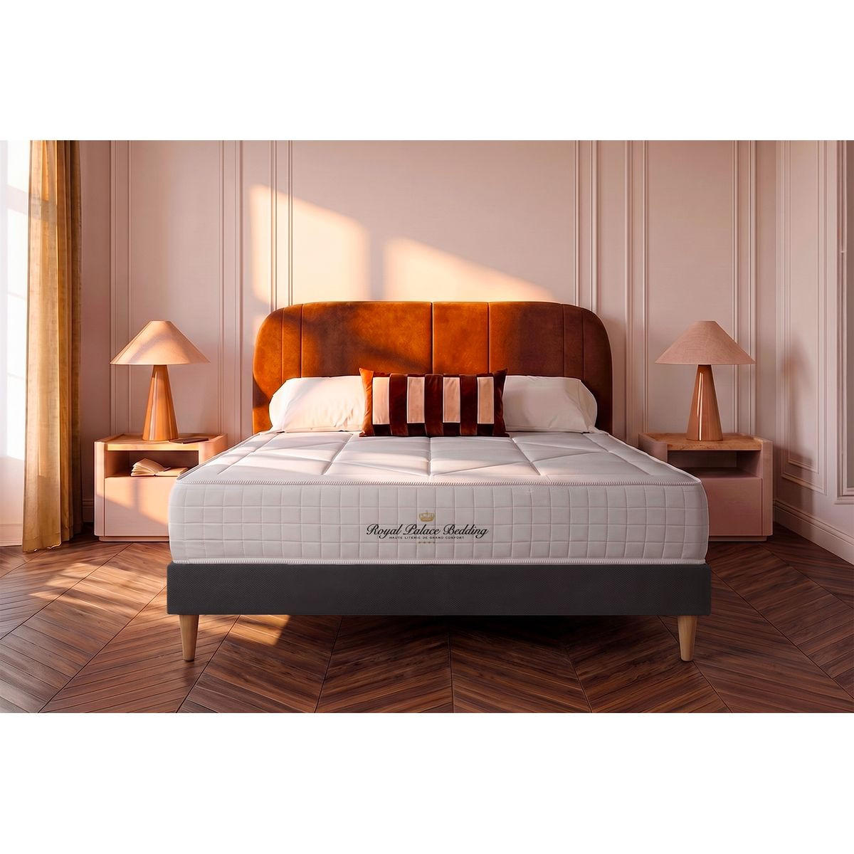BETT Windsor Taschenfederkern und Memory-Schaum 130 x 220 cm h1 - Kit Bettgestell Weiß - Beige/Weiß, Karton/Holz (130/220cm) - ROYAL PALACE BEDDING