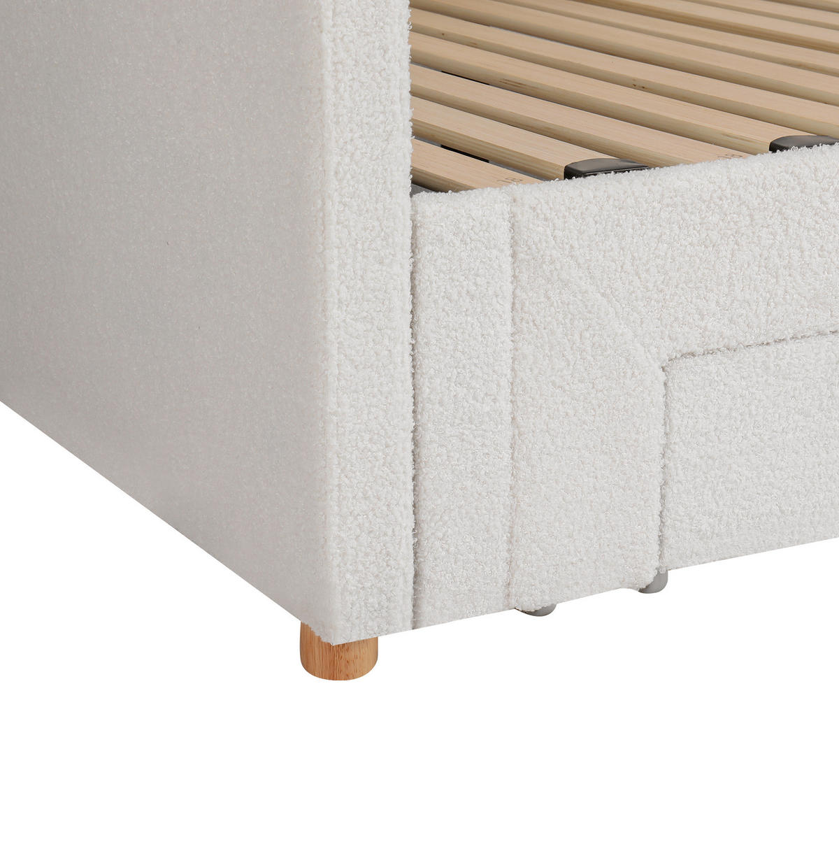 POLSTERBETT 90/200 cm beige aus Bouclé mit Ausziehfunktion, 2 Schubladen und USB - Beige, Holzwerkstoff (90/200cm) - OKWISH