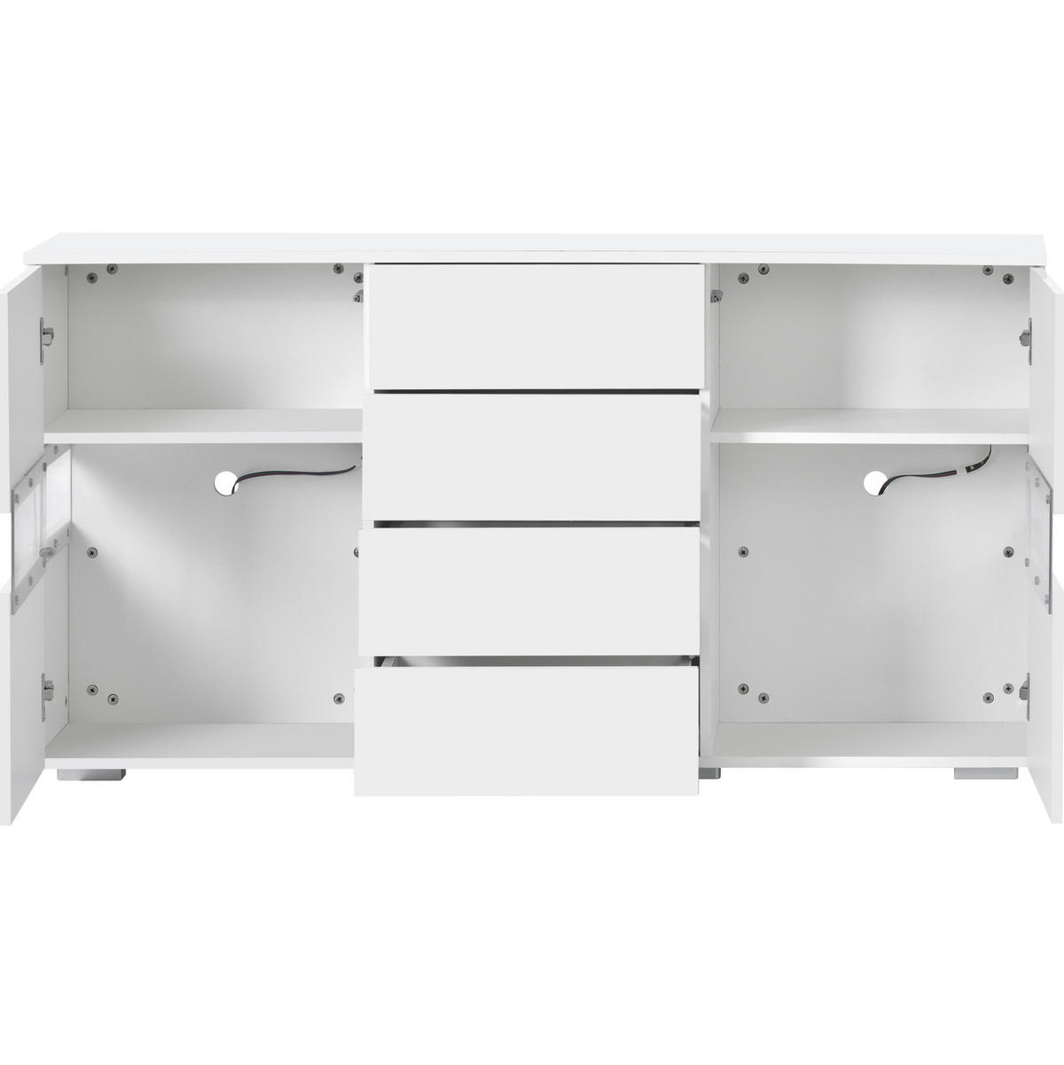 SIDEBOARD 140/35/72 cm mit 2 Acryltüren, 4 Schubladen & LED in Weiß - Weiß, Holzwerkstoff (145/72/35cm) - BEAOK
