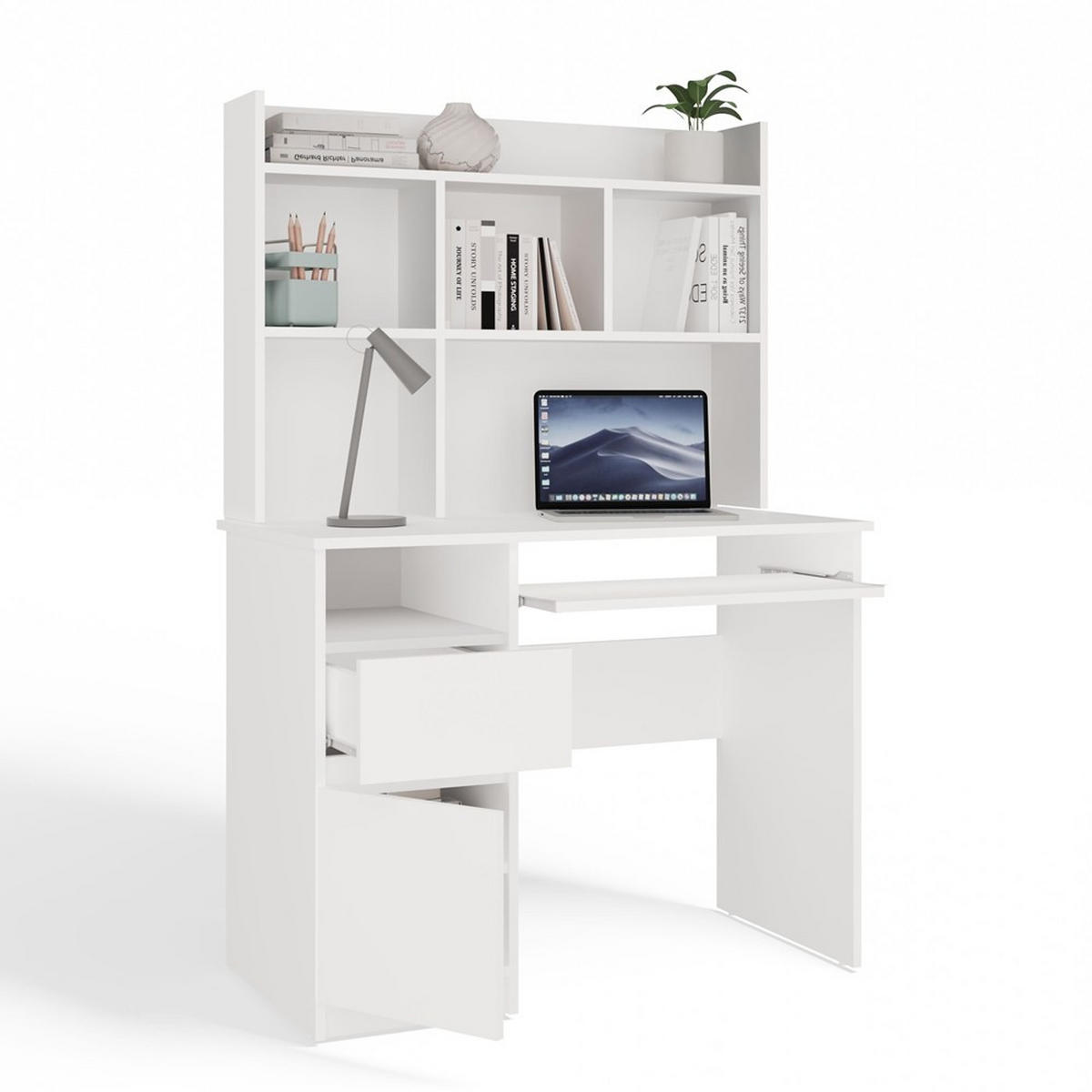 SCHREIBTISCH PORTO mit Anbauelement Weiß 98 x 51 x 145 cm - Weiß, Holzwerkstoff (51/98/145cm)