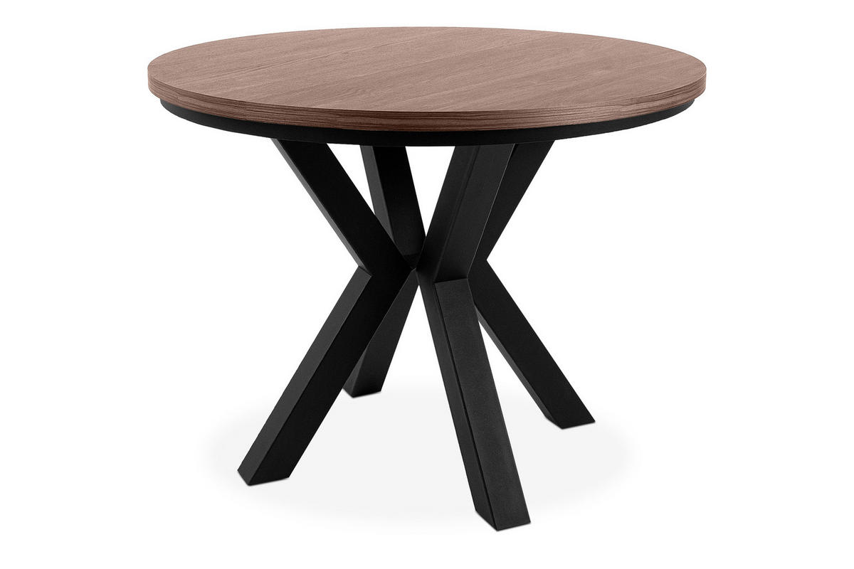 ESSTISCH ROSTEL Ausziehbar 100-260cm Rund, Walnuss mittel/schwarz - Walnussfarben/Schwarz, Holz (100/260/75cm) - KONSIMO®