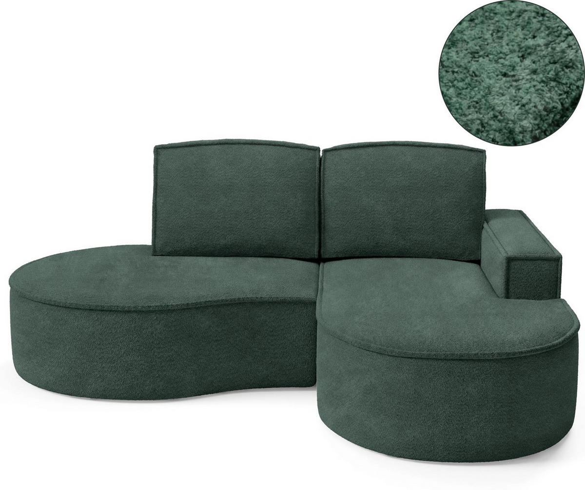 ECKSOFA Flow Grün, mit Kissen in Abriamo Stoff, rechte seite - Grün, Holzwerkstoff/Textil (210/157cm) - Bettso