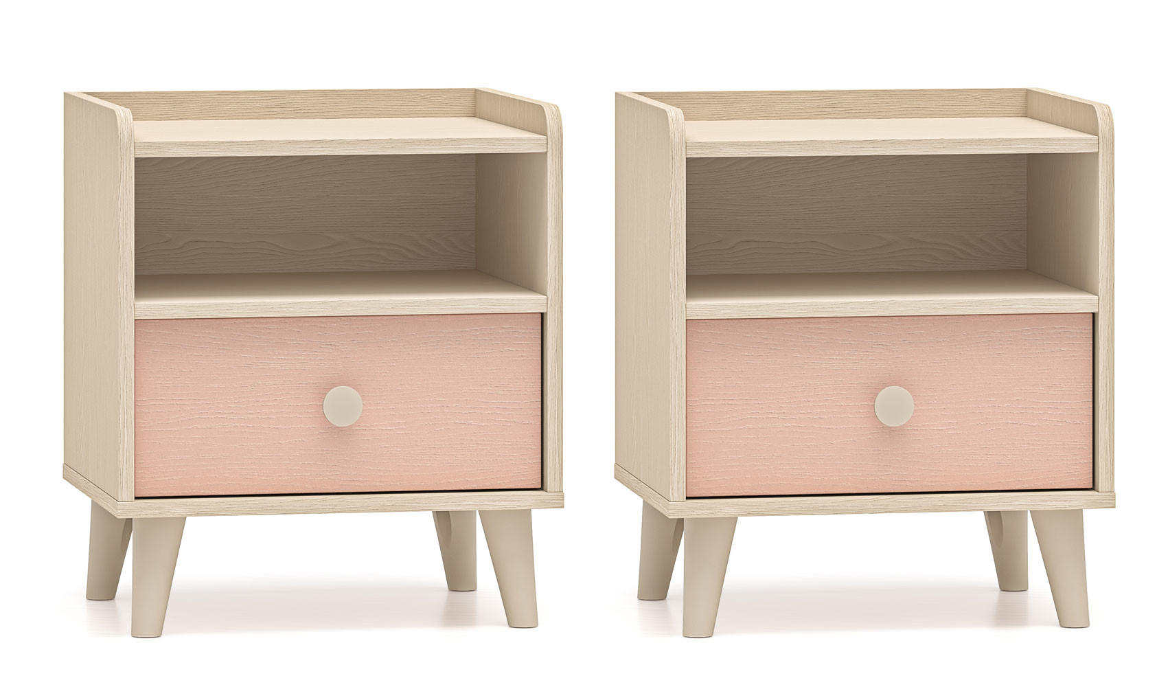 NACHTKONSOLE Mevel Wüstensand / Millennial Pink 45 / 36 / 52cm (2er-Set) - Pink/Braun, Holz/Holzwerkstoff (45/52/36cm) - Feldmann-Wohnen