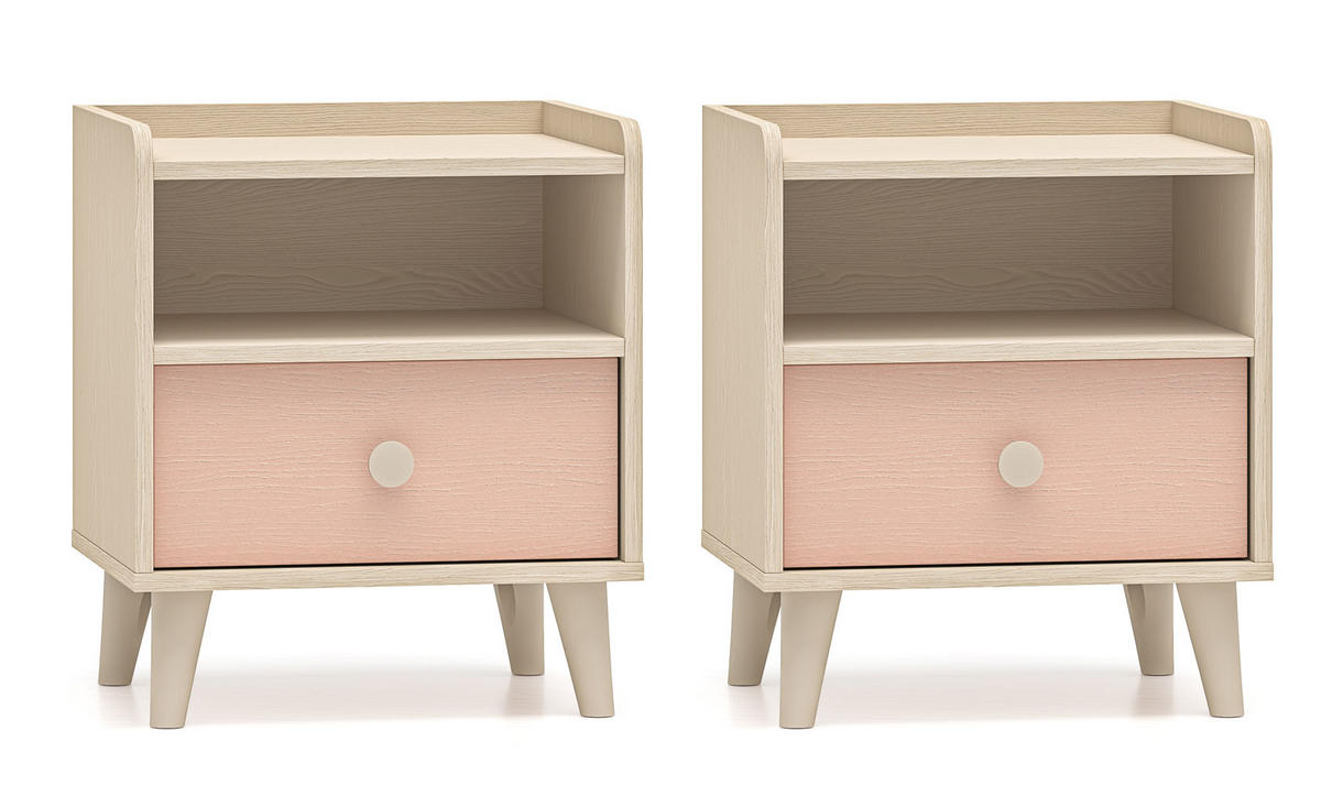 NACHTKONSOLE Mevel Wüstensand / Millennial Pink 45 / 36 / 52cm (2er-Set) - Pink/Braun, Holz/Holzwerkstoff (45/52/36cm) - Feldmann-Wohnen