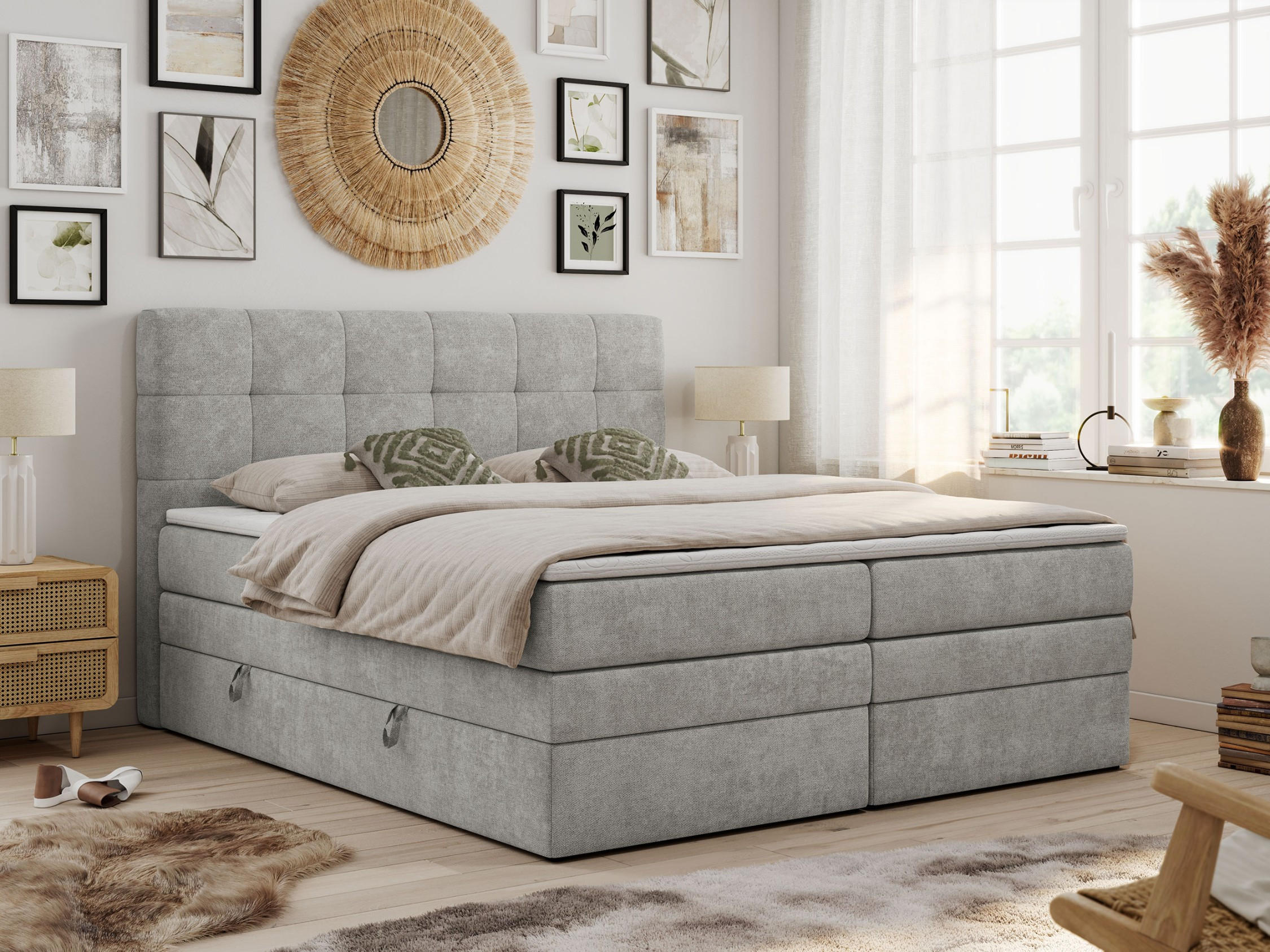 BOXSPRINGBETT LUKA KING 180/200 Hellgrau Struktur - H4 - Hellgrau, Holz/Textil (180/200cm) - MKS