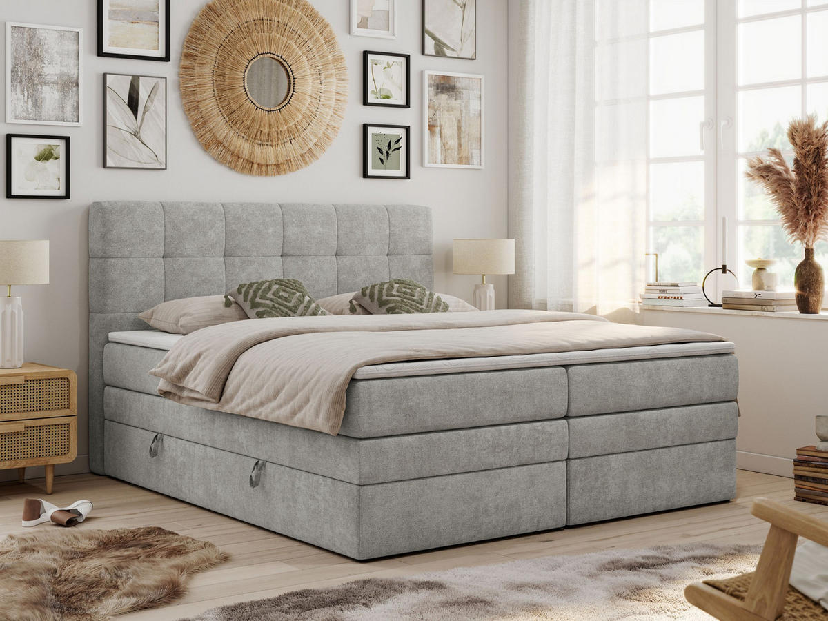 BOXSPRINGBETT LUKA KING 180/200 Hellgrau Struktur - H4 - Hellgrau, Holz/Textil (180/200cm) - MKS