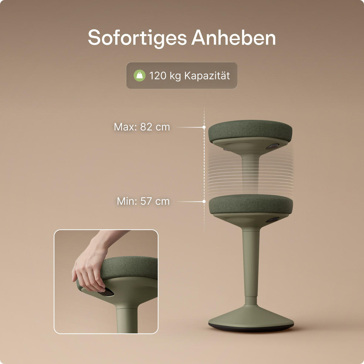 ERGONOMISCHER Balancehocker, Grün - Grün, Kunststoff (37/58/37cm) - Desktronic