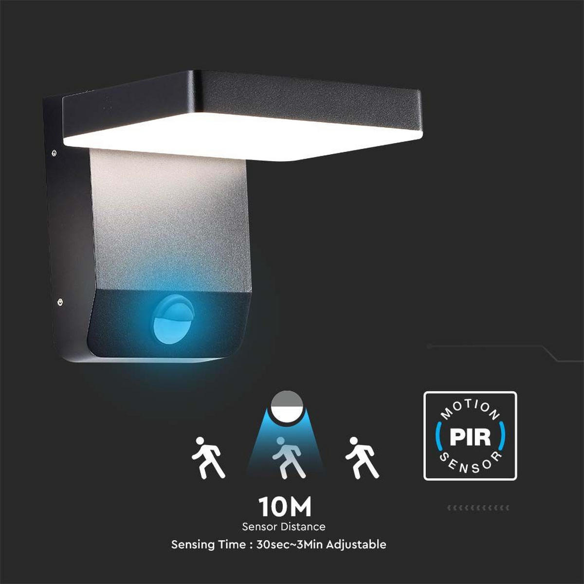 AUSSEN-WANDLEUCHTE VT-11020S LED Aluminium Schwarz Sensor - Schwarz, Metall (17/17.8/16cm)