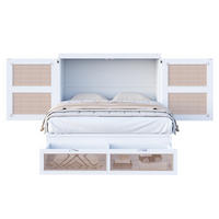 BETT 140/200 cm in Weiß mit Rattan-Design und Schubladen - Weiß, Holzwerkstoff (140/200cm) - Flora Grace