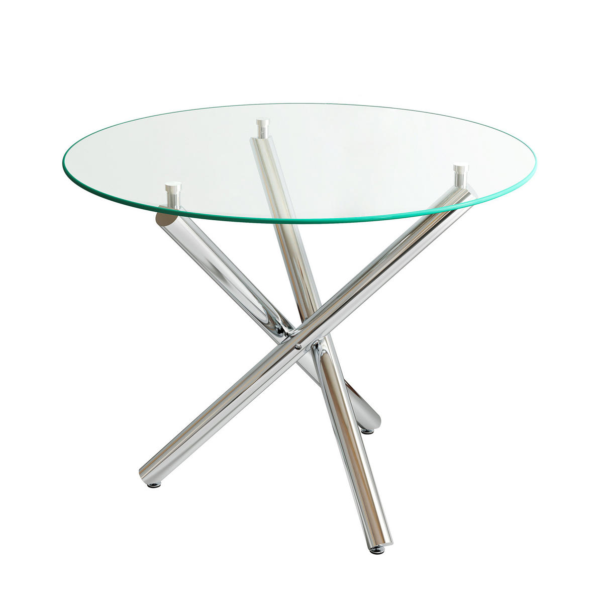 ESSTISCH 80/80/76 cm mit Tischplatte aus gehärtetem Glas und Kreuzgestell, Silber - Silberfarben, Metall (80/80/76cm) - Redom