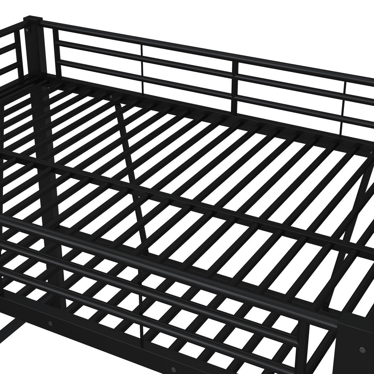 HOCHBETT 140/200 cm in Schwarz mit Doppelleiter, Schutzgeländern und offenem Raum unter dem Bett aus Metall - Schwarz, Metall (140/200cm) - STILVORA