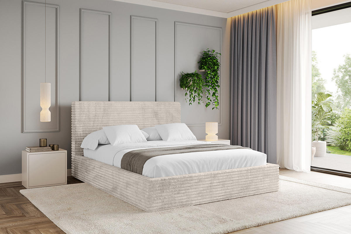 POLSTERBETT mit Bettkasten und Lattenrost, Boxbett ohne Matratze - ALOVA 120x200 Creme - Creme, Holzwerkstoff/Textil (120/200cm) - ALTDECOR