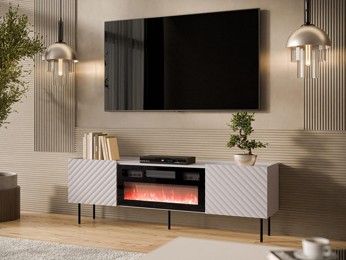 TV-LOWBOARD Lucca 180 2D mit Elektrische Kamin - Kaschmir/Schwarz, Holz/Holzwerkstoff (181/59/40cm) - MIRJAN24