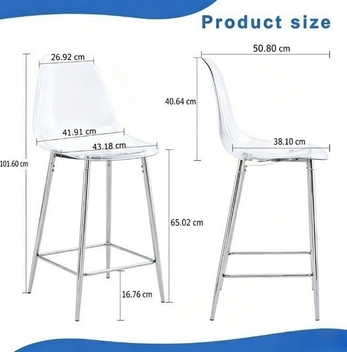 BARHOCKER 4er-Set mit Metallgestell Transparent/Silber - Silberfarben, Metall (45/102/51.2cm) - Meubliv