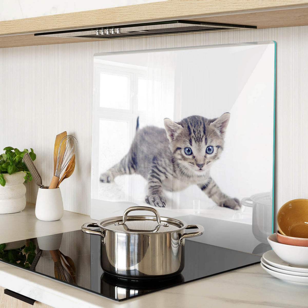 GLASPLATTE 60x52 cm Kleine Katze - Blaugrau, Glas (60/52cm) - TULUP