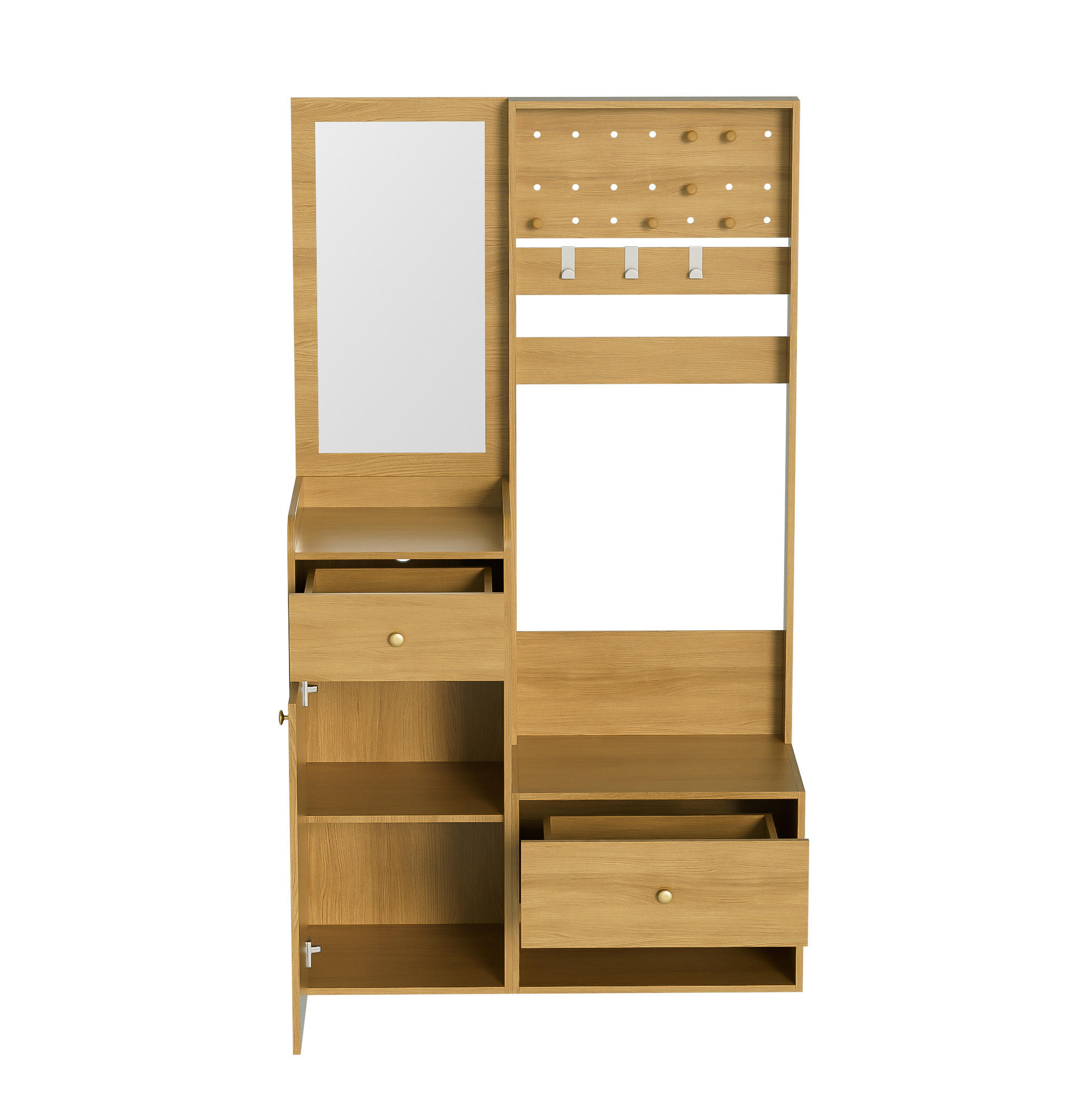 GARDEROBE aus Spanplatte mit Spiegel, Haken & Stauraum, 105/38/180 cm, Naturfarben - Naturfarben, Holzwerkstoff (38/180/105cm) - Redom