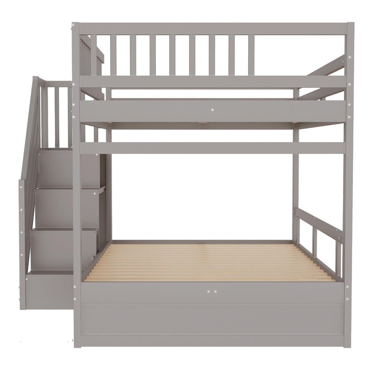 ETAGENBETT 140/200 cm DE-01411, in Grau, mit Sicherheitsleiter und Stauraum - Grau, Holz (140/200cm) - ComfortXL