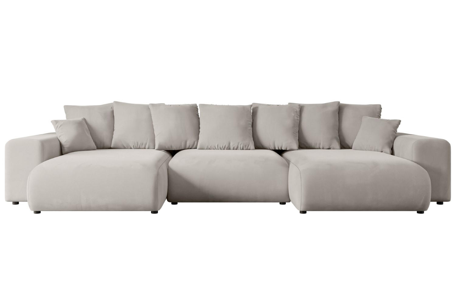 WOHNLANDSCHAFT mit Schlaffunktion und Bettkasten ESKAR-U -352x165x84cm Hellbraun Velours - Hellbraun/Schwarz, Holzwerkstoff/Kunststoff (352/84/165cm) - ALTDECOR
