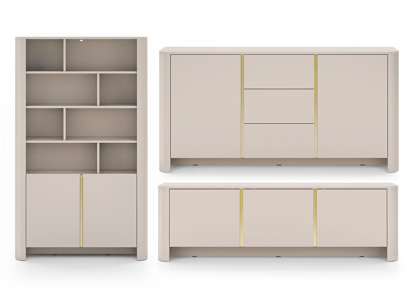 WOHNZIMMER-SET Bari Kaschmir / Gold (3er-Set) - Kaschmir/Creme, Holz/Holzwerkstoff (439/170/39cm) - Feldmann-Wohnen