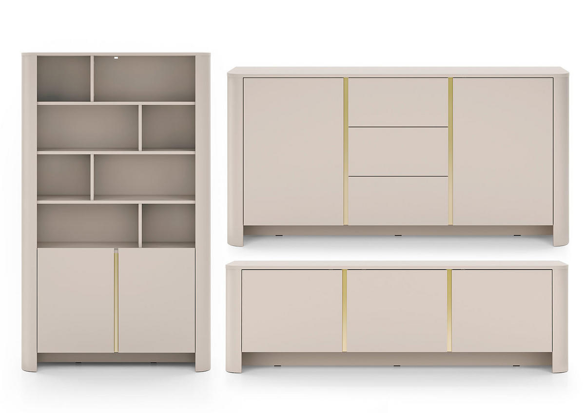 WOHNZIMMER-SET Bari Kaschmir / Gold (3er-Set) - Kaschmir/Creme, Holz/Holzwerkstoff (439/170/39cm) - Feldmann-Wohnen