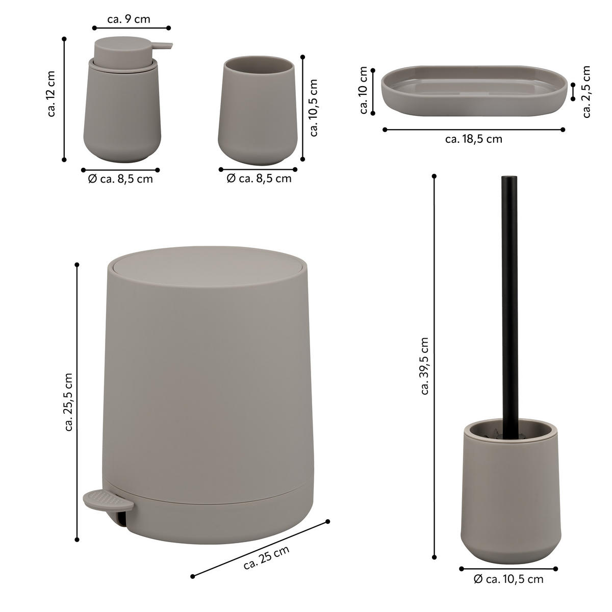 BAD-ACCESSOIRES-SET TESERO, Soft-Touch, braun - Braun, Kunststoff (22.5/25.5/25cm) - eluno