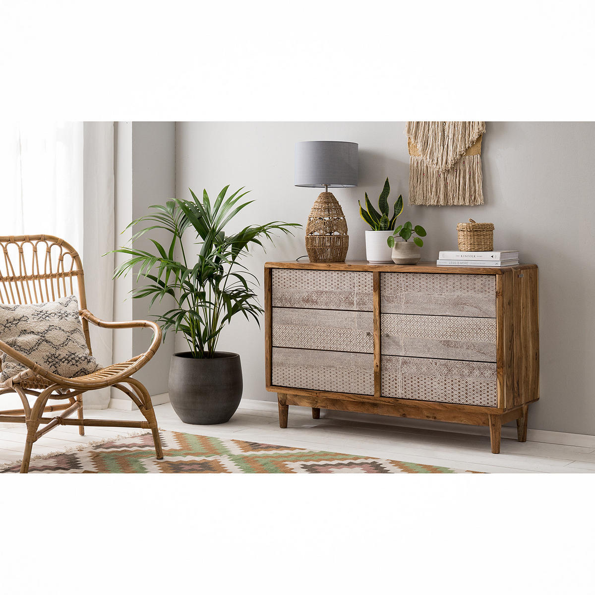 KOMMODE - Akazie massiv / Metall - Akaziefarben, Holz (118/77/40cm) - home24