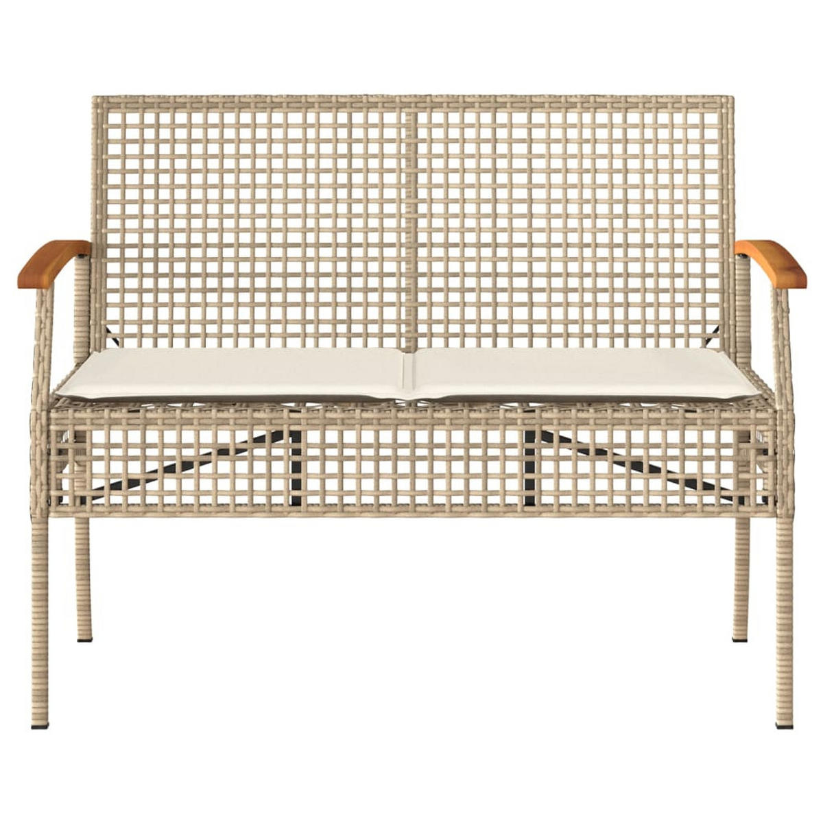 GARTENBANK mit Kissen Beige Poly Rattan Akazienholz - Beige, Kunststoff (108/85/57cm) - furnicato
