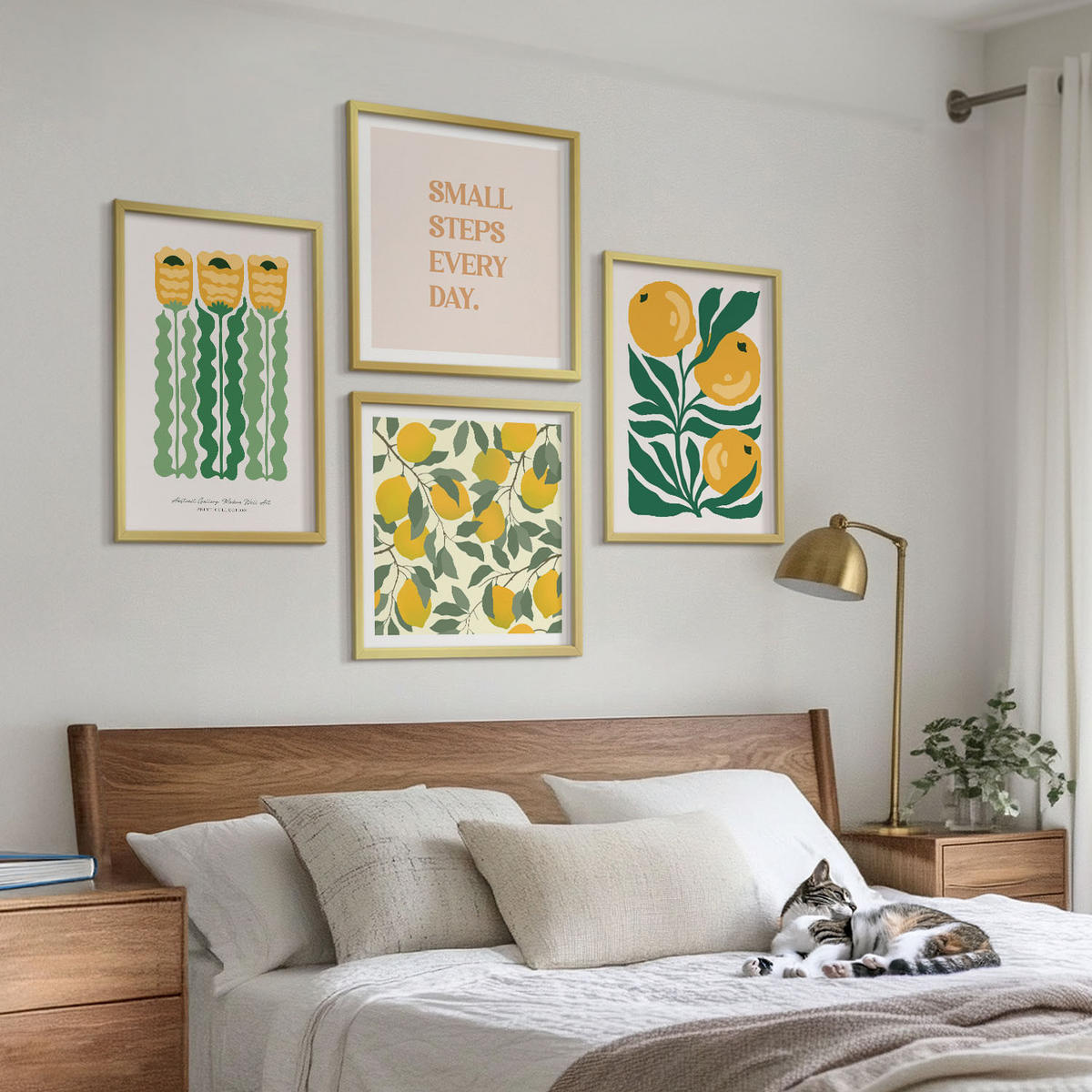 BILDER SET 4er Set - 50x50 cm & 40x60 cm Goldrahmen - Pflanzenmuster mit Blumen - Goldfarben, Kunststoff (50/50cm) - TULUP