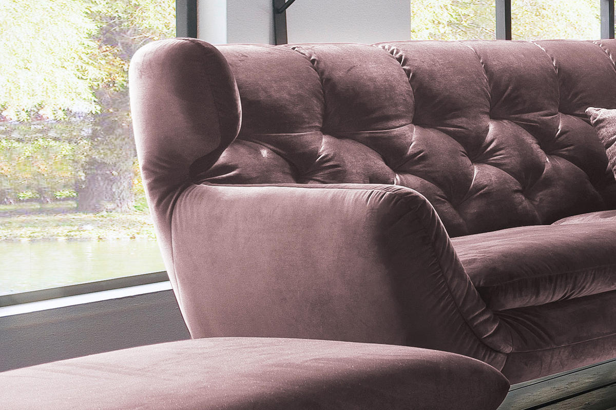 SOFA CHARME Grau Velvet - Silberfarben/Altrosa, Textil/Metall (175/94/95cm) - KAWOLA