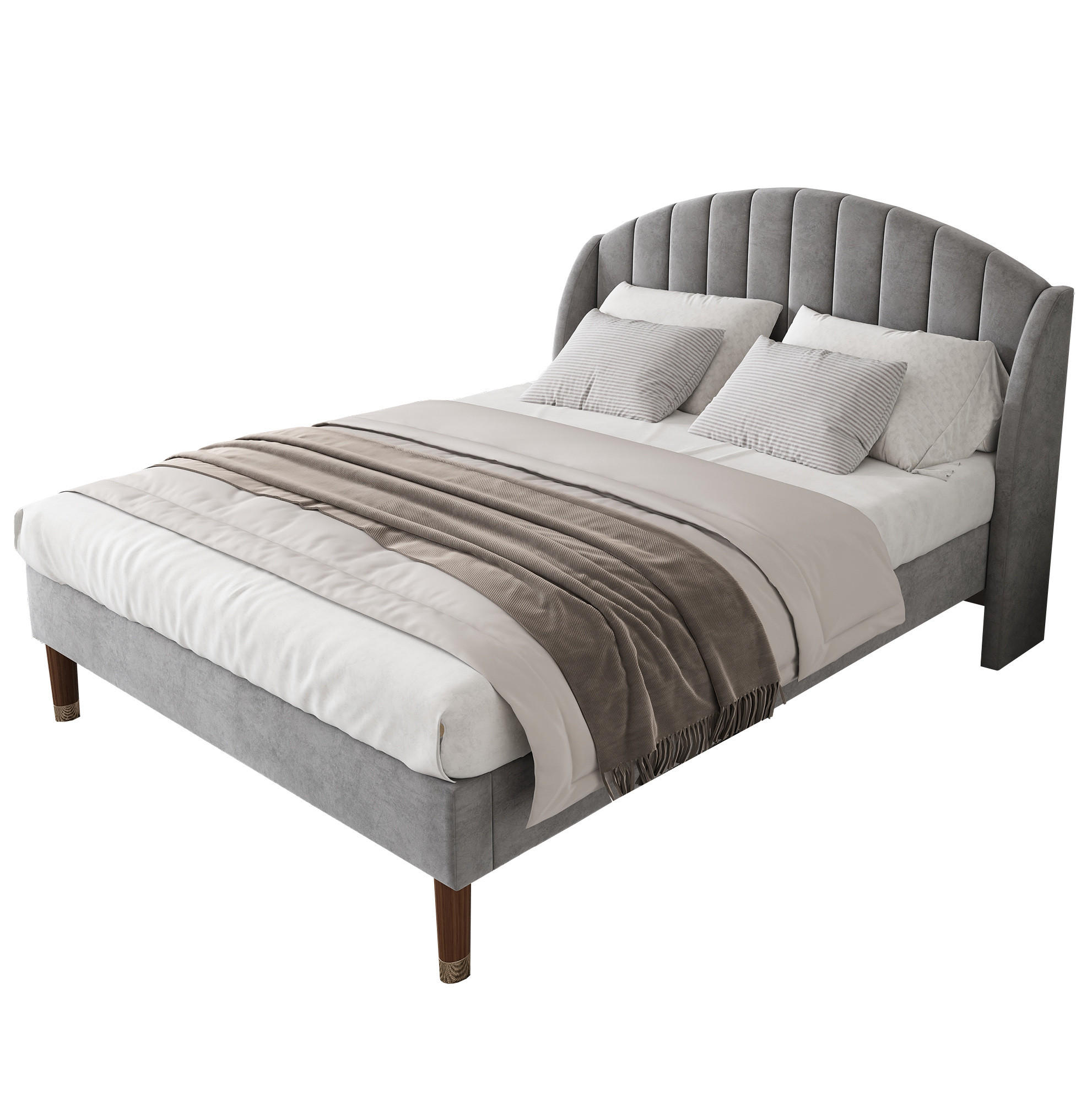 POLSTERBETT 140/200 cm aus Samt mit Lattenrost und gepolstertem Kopfteil Grau - Grau, Textil (140/200cm) - Modenvie