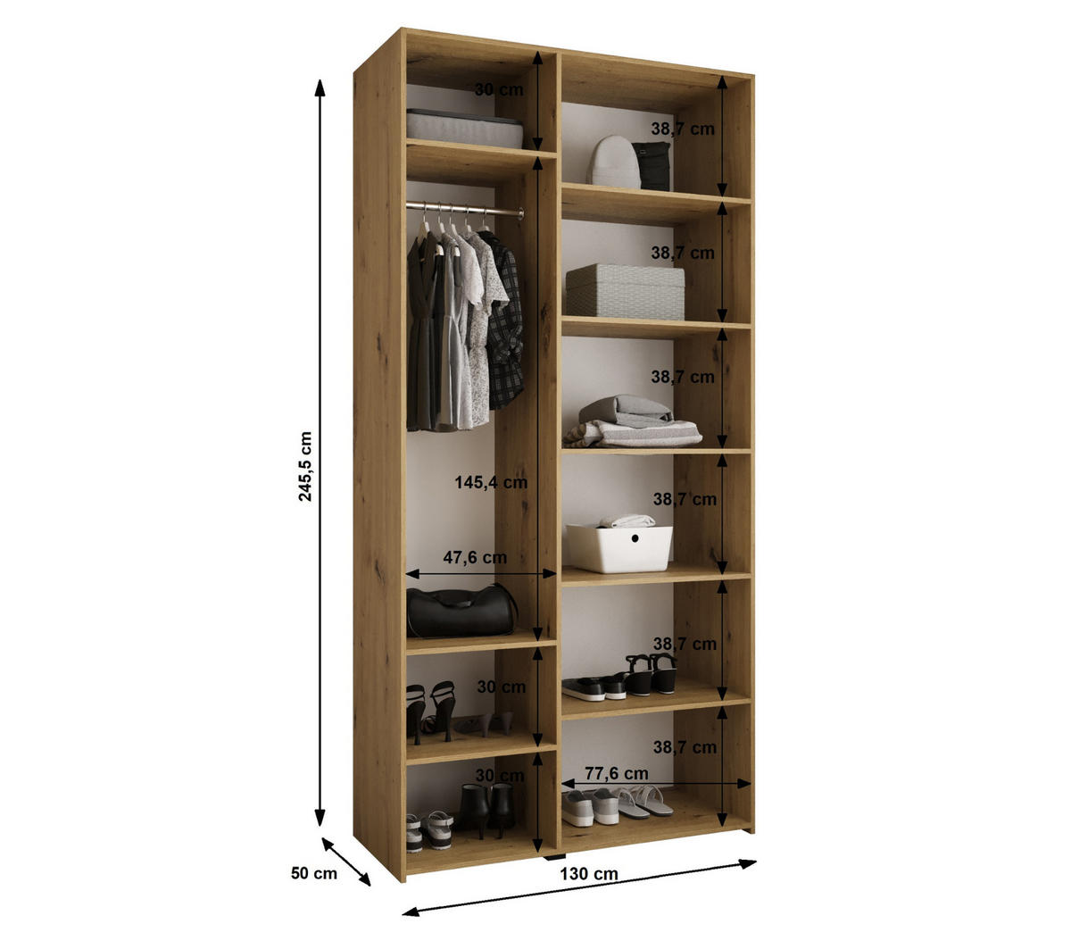 DREHTÜRENSCHRANK 245,5/130/50 3-türig - Kaschmir/Schwarz, Holz/Metall (130/245.5/50cm) - Abiks Möbel