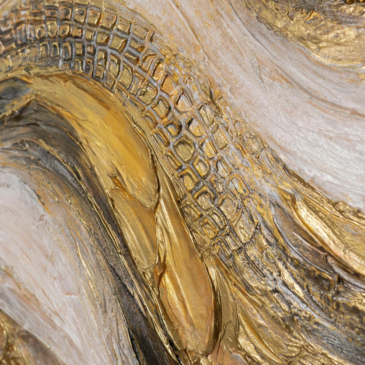 GEMÄLDE Goldene Wellen Schattenfugenrahmen Eichefarben 70x50 cm - Eichefarben, Holz (70/50cm) - YS-art gallery