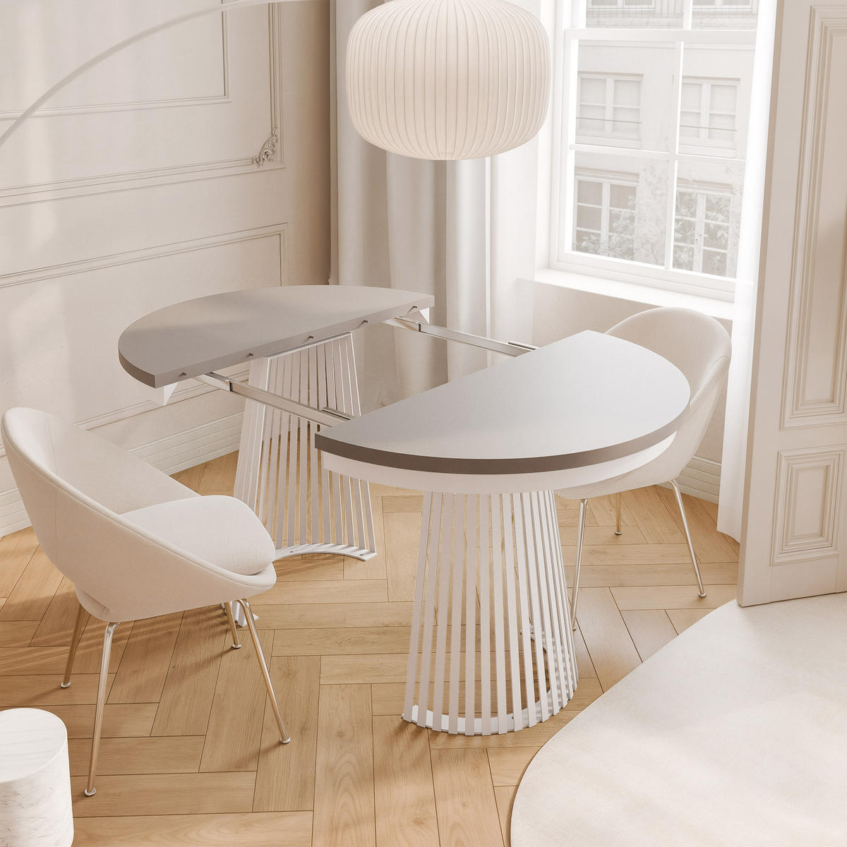 AUSZIEHTISCH AUREA 100-180/75 cm, Weiß / Lehmgrau - Greige/Weiß, Holzwerkstoff/Metall (100/100/75cm) - Idohome