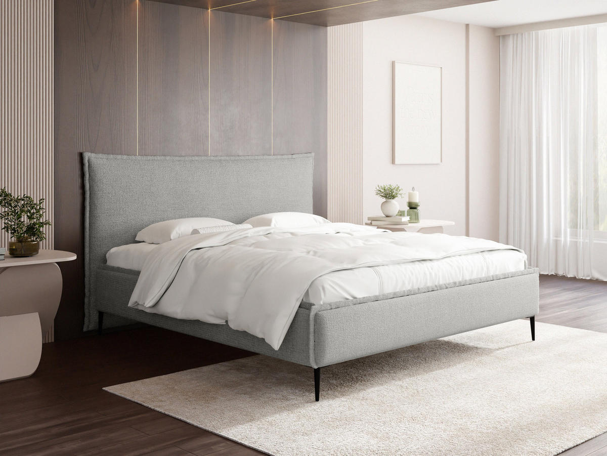 POLSTERBETT Pillow Rise mit Bettkasten, Lattenrost & hohen Metallfüßen in Grau Chenille 120x200 cm - Birkefarben/Schwarz, Holz/Holzwerkstoff (120/200cm) - WFL GROUP