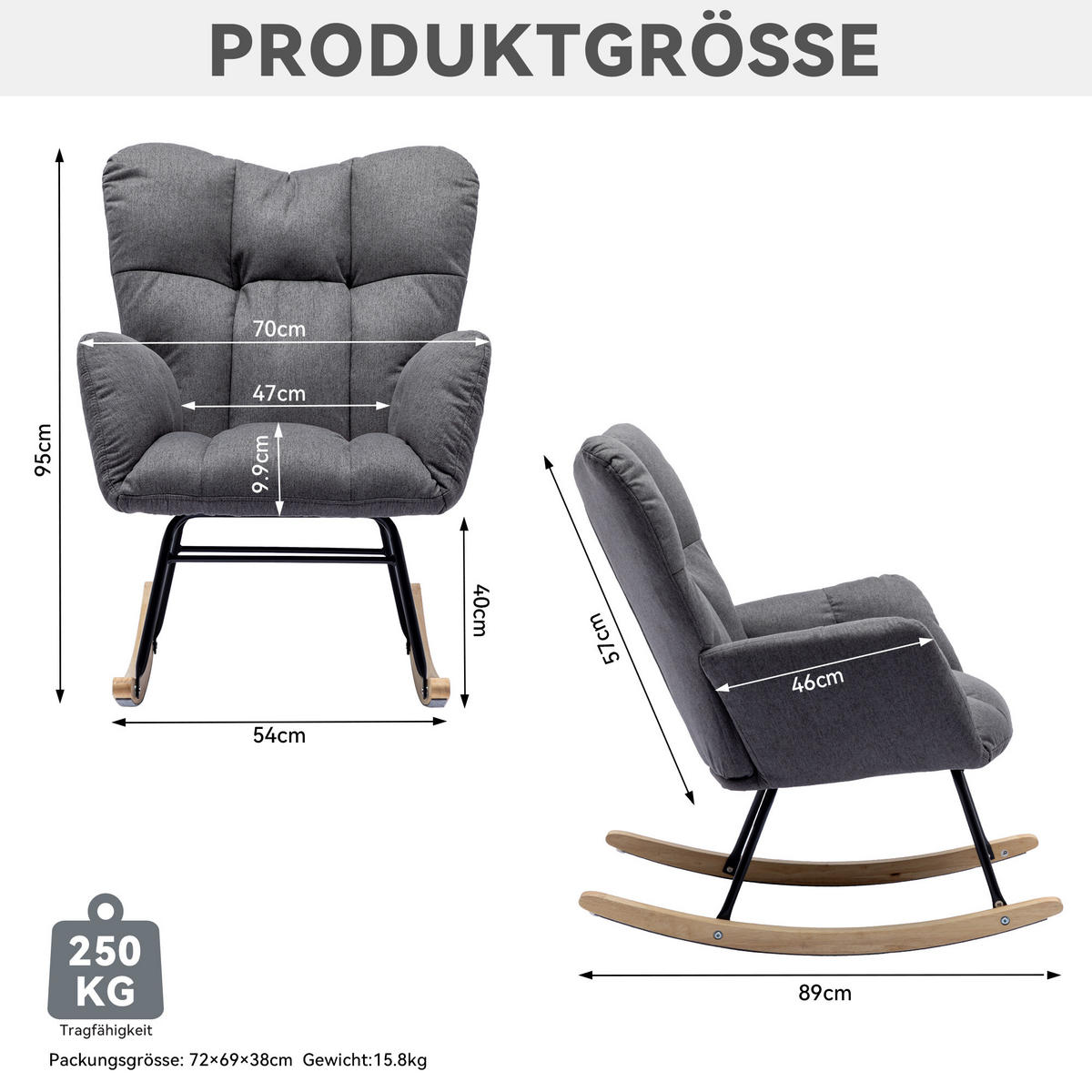 SCHAUKELSTUHL Stoff mit gepolsterter hoher Rückenlehne 80/70/95 cm Grau - Grau, Textil (70/95/80cm) - Redom