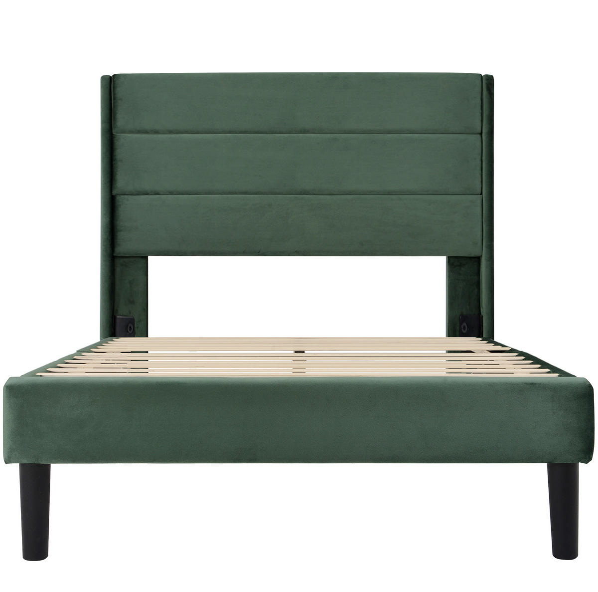 SAMT-POLSTERBETT 90/200 cm in Dunkelgrün mit Lattenrost und gepolstertem Kopfteil - Grün, Textil (90/200cm) - BEAOK