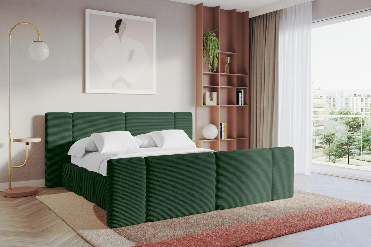 POLSTERBETT mit Bettkasten, Fußteil und Lattenrost, Bett mit Matratze H3/H4 - NILO-Z 180x200 Grün - Grün, Holzwerkstoff/Textil (180/200cm) - ALTDECOR