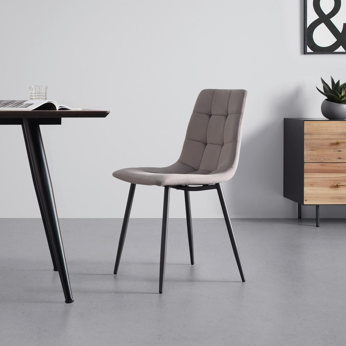 STUHL Ria Taupe Samt Gepolstert - Taupe, Holz (43.5/87/54cm) - Bessagi Home